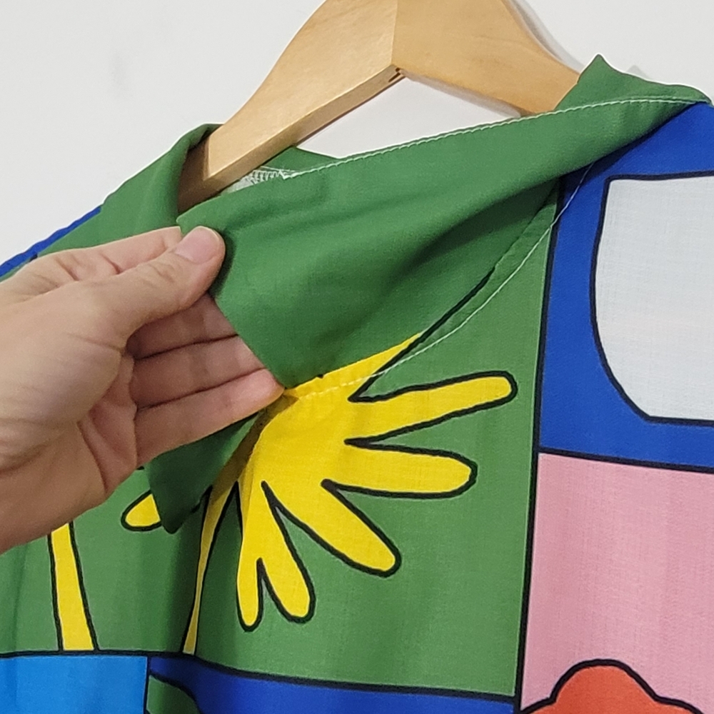 Pop Art Multicolored Abstract Prints Short Sleeve Lightweight Blouse Size Small - Picture 3 of 14